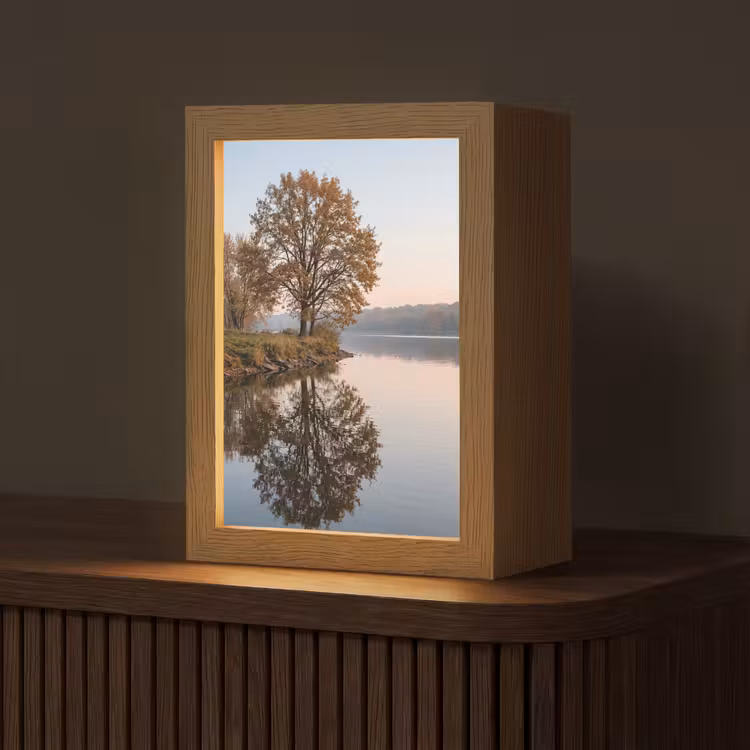 Bomen - Reflectie - Water - Zonsopgang - Serene Light Box met kabel (Tafellamp) klein -z3d_website