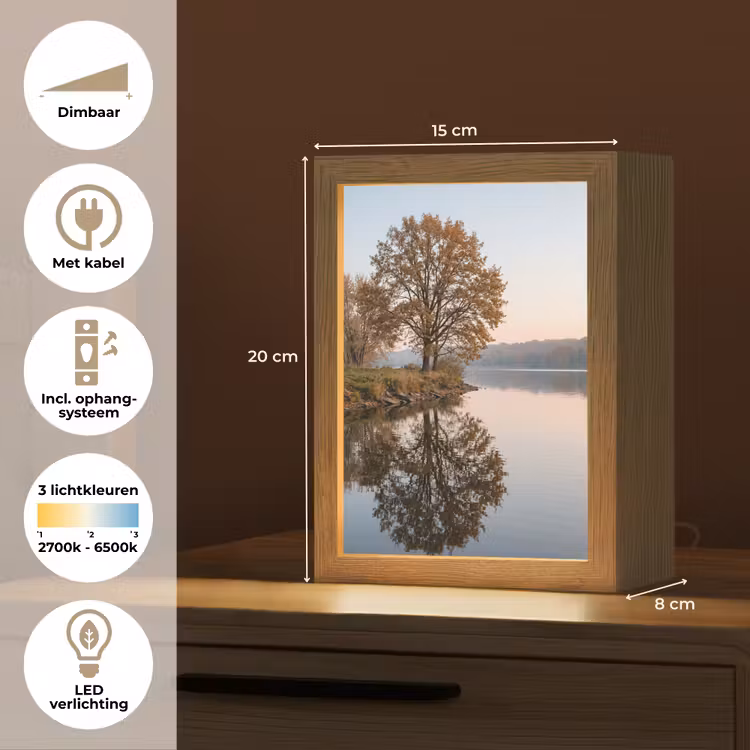 Bomen - Reflectie - Water - Zonsopgang - Serene Light Box met kabel (Tafellamp) klein -USP_NL