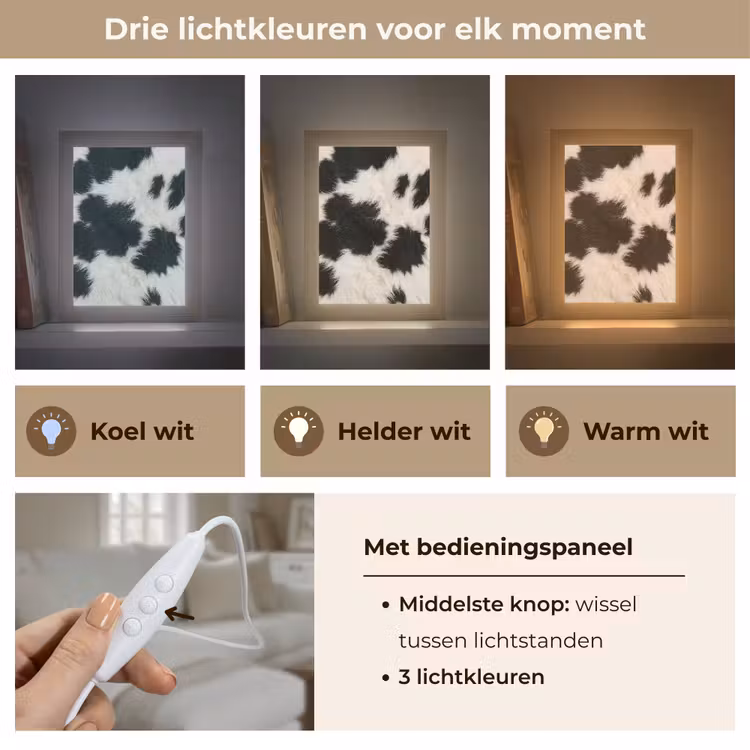 Bont - Textuur - Zwart - Wit Light Box met kabel (Tafellamp) klein -USP_lichtkleurNL
