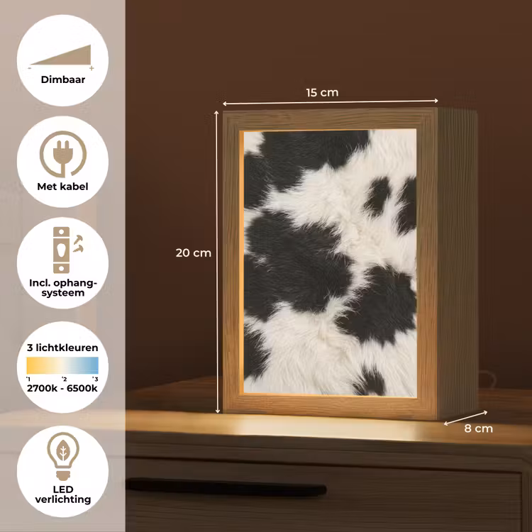 Bont - Textuur - Zwart - Wit Light Box met kabel (Tafellamp) klein -USP_NL