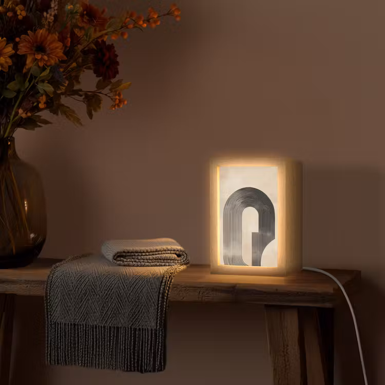 Boog -  Strepen - Minimalistisch - Zwart Light Box met kabel (Tafellamp) klein -sfeer4