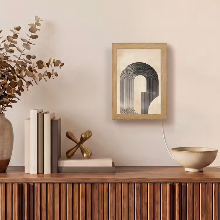Boog -  Strepen - Minimalistisch - Zwart Light Box met kabel (Tafellamp) klein -sfeer2