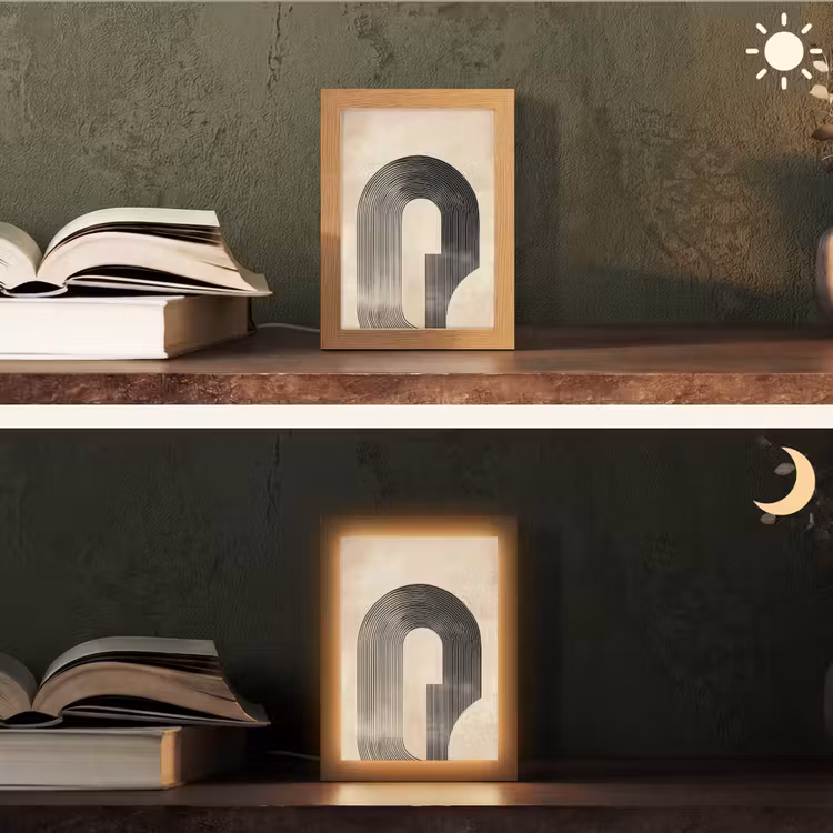 Boog -  Strepen - Minimalistisch - Zwart Light Box met kabel (Tafellamp) klein -sfeer3