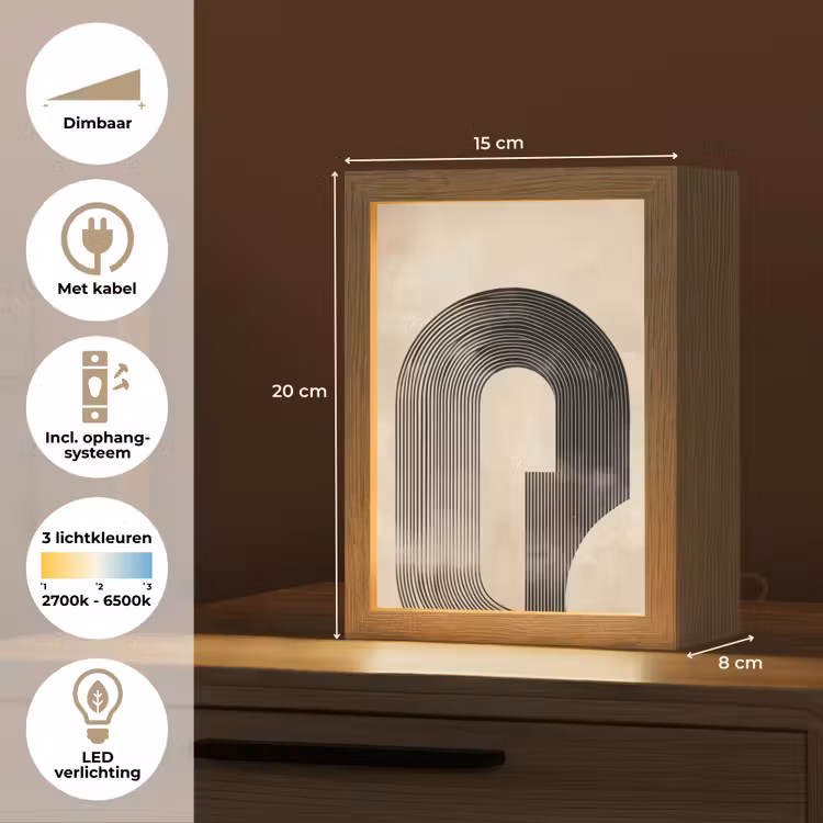 Boog -  Strepen - Minimalistisch - Zwart Light Box met kabel (Tafellamp) klein -USP_NL