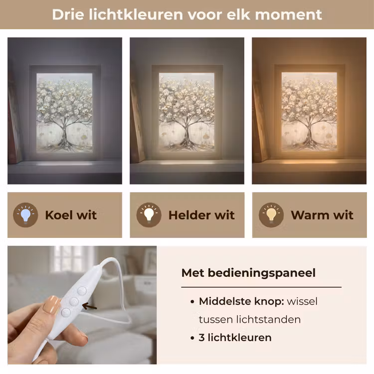 Boom - Beige - Goud - Verflook - Grijs Light Box met kabel (Tafellamp) klein -USP_lichtkleurNL