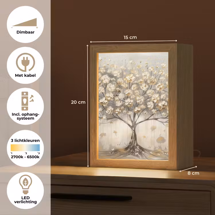 Boom - Beige - Goud - Verflook - Grijs Light Box met kabel (Tafellamp) klein -USP_NL