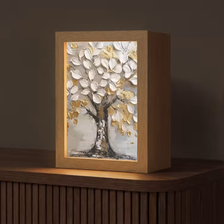 Boom - Beige - Grijs - Goud - Abstract Light Box met kabel (Tafellamp) klein -z3d_website