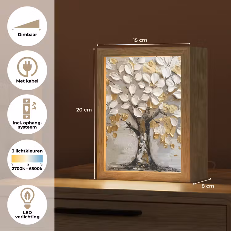 Boom - Beige - Grijs - Goud - Abstract Light Box met kabel (Tafellamp) klein -USP_NL