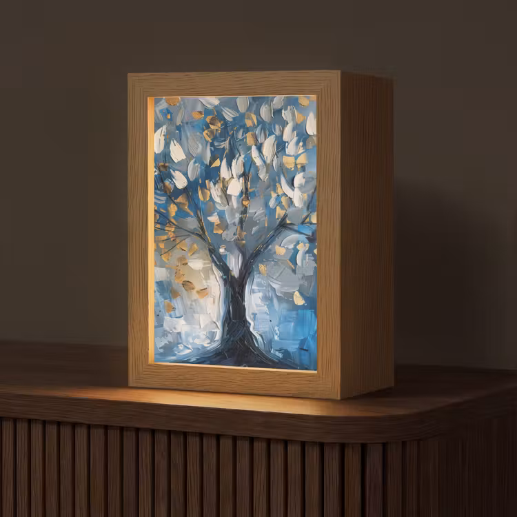 Boom - Blauw - Goud - Abstract Light Box met kabel (Tafellamp) klein -z3d_website