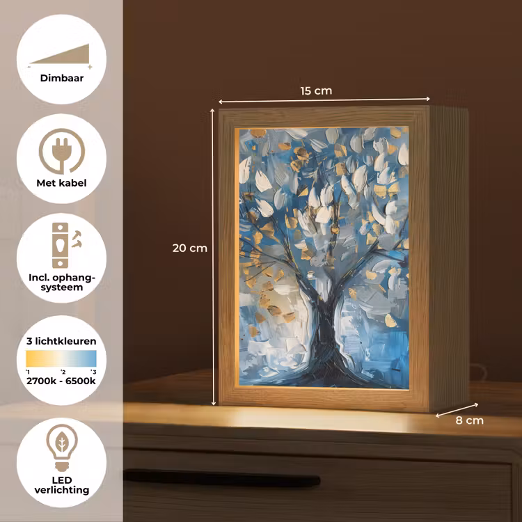 Boom - Blauw - Goud - Abstract Light Box met kabel (Tafellamp) klein -USP_NL