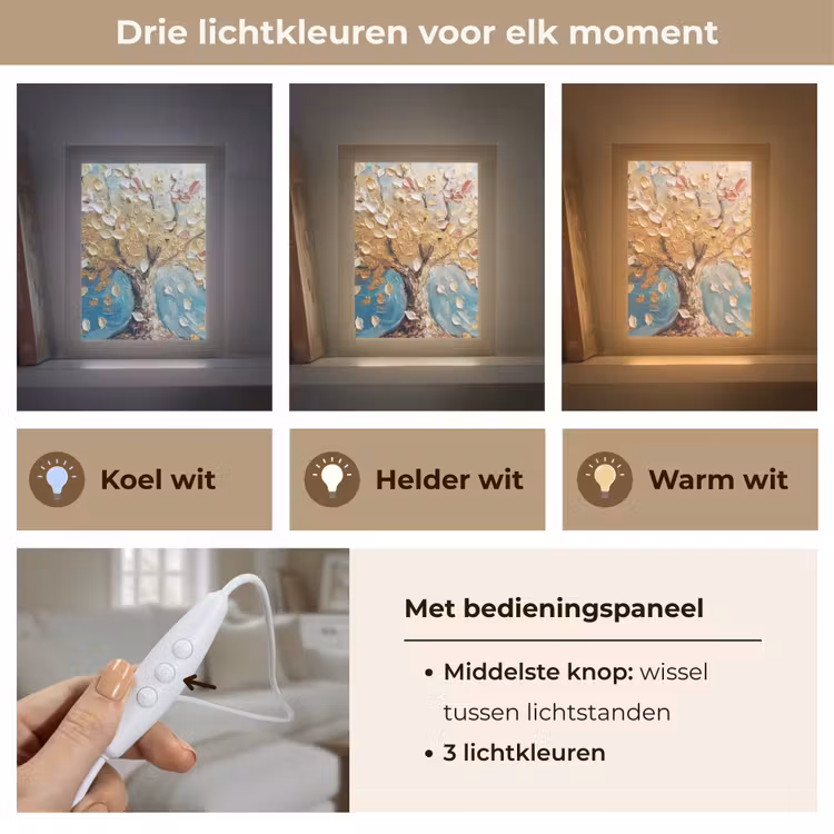 Boom - Blauw - Goud - Abstract - Modern Light Box met kabel (Tafellamp) klein -USP_lichtkleurNL