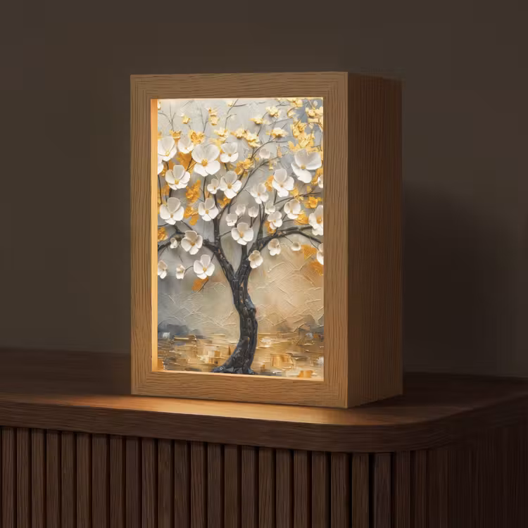 Boom - Bloemen - Goud - Beige Light Box met kabel (Tafellamp) klein -z3d_website