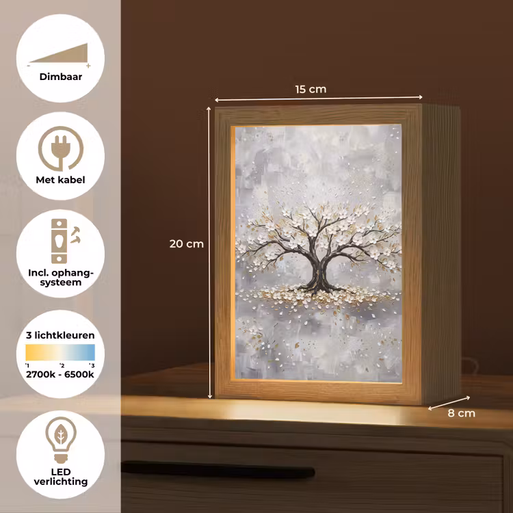 Boom - Bloemen - Natuur - Abstract - Wit Light Box met kabel (Tafellamp) klein -USP_NL