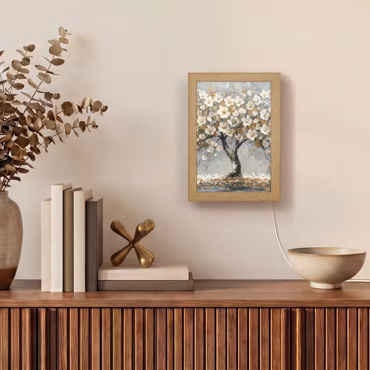 Boom - Goud - Bloemen - Abstract - Kunst Light Box met kabel (Tafellamp) klein -sfeer2