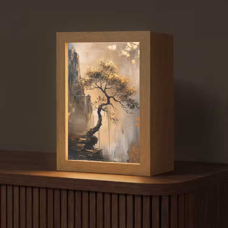 Boom - Goud - Landschap - Verf Light Box met kabel (Tafellamp) klein -z3d_website