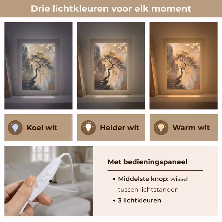 Boom - Goud - Landschap - Verf Light Box met kabel (Tafellamp) klein -USP_lichtkleurNL