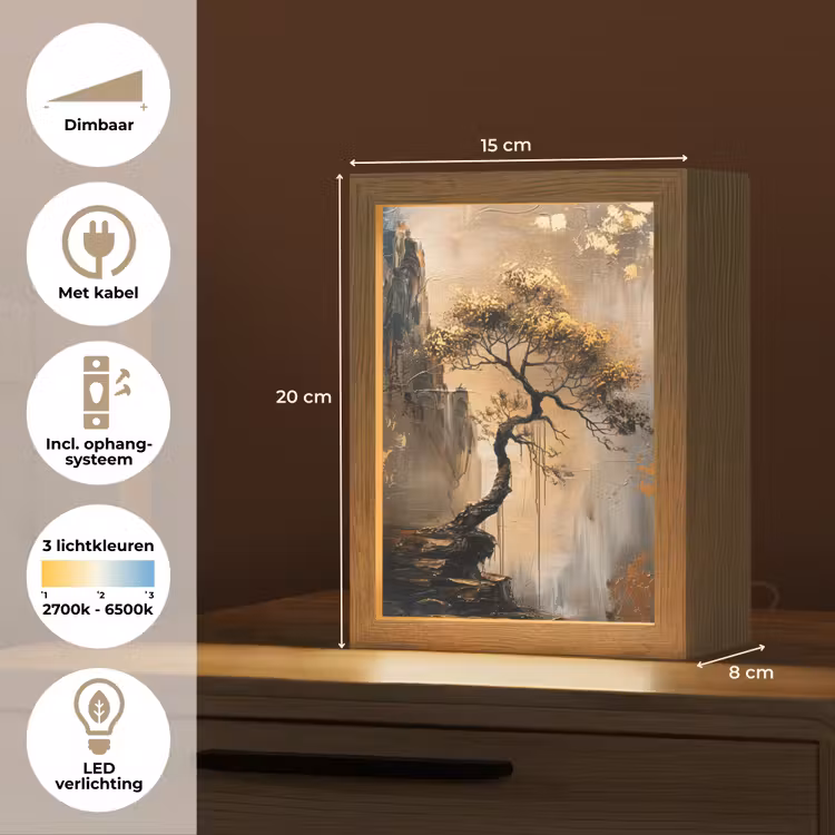 Boom - Goud - Landschap - Verf Light Box met kabel (Tafellamp) klein -USP_NL