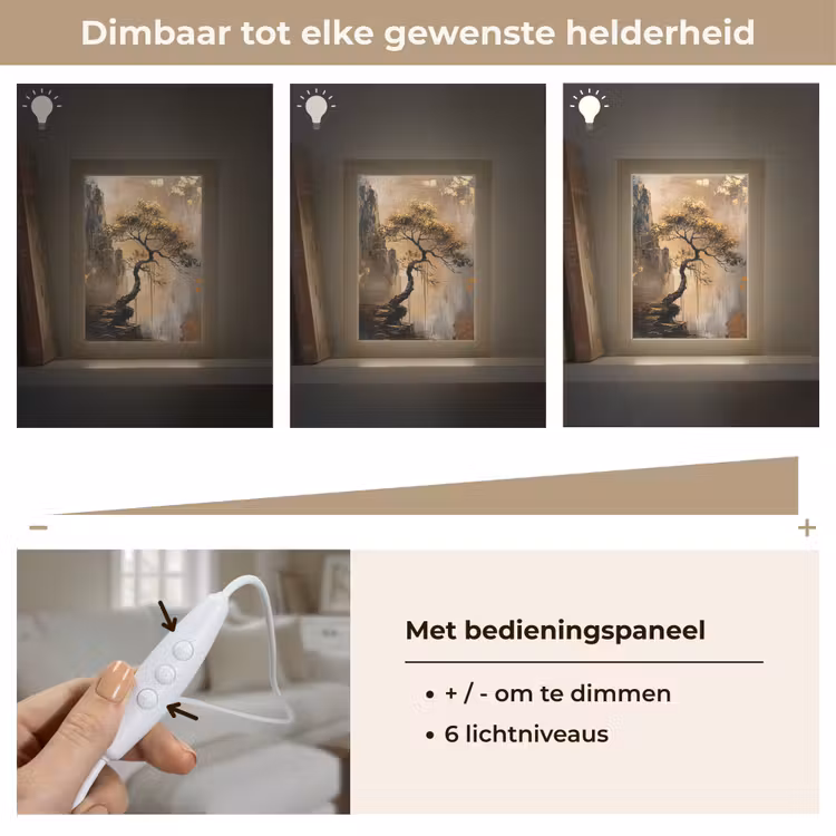 Boom - Goud - Landschap - Verf Light Box met kabel (Tafellamp) klein -USP_dimbaarNL