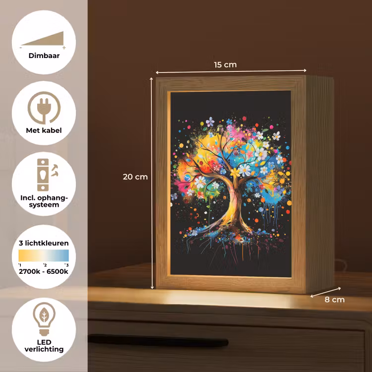 Boom - Kleurrijk - Bloemen - Zwart Light Box met kabel (Tafellamp) klein -USP_NL