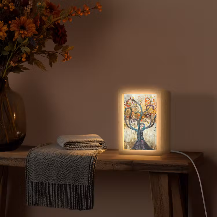 Boom - Kunst - Modern - Natuur Light Box met kabel (Tafellamp) klein -sfeer4