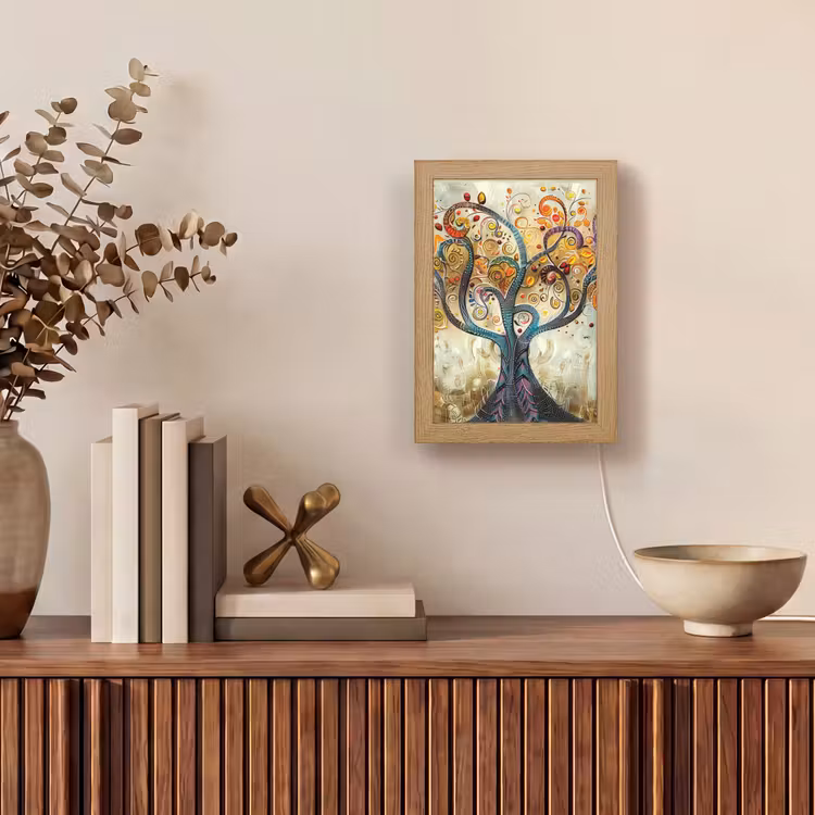 Boom - Kunst - Modern - Natuur Light Box met kabel (Tafellamp) klein -sfeer2