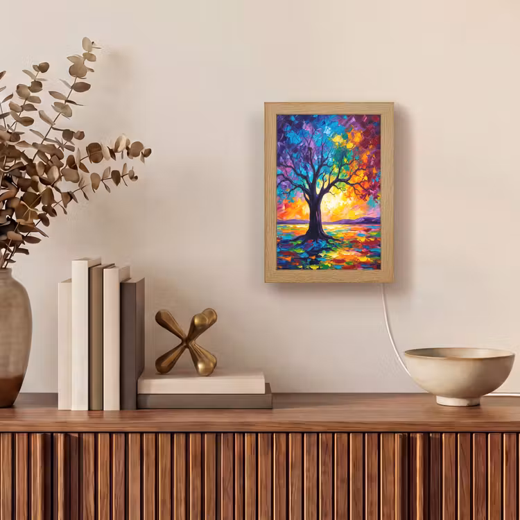 Boom - Landschap - Natuur - Abstract - Kleurrijk Light Box met kabel (Tafellamp) klein -sfeer2
