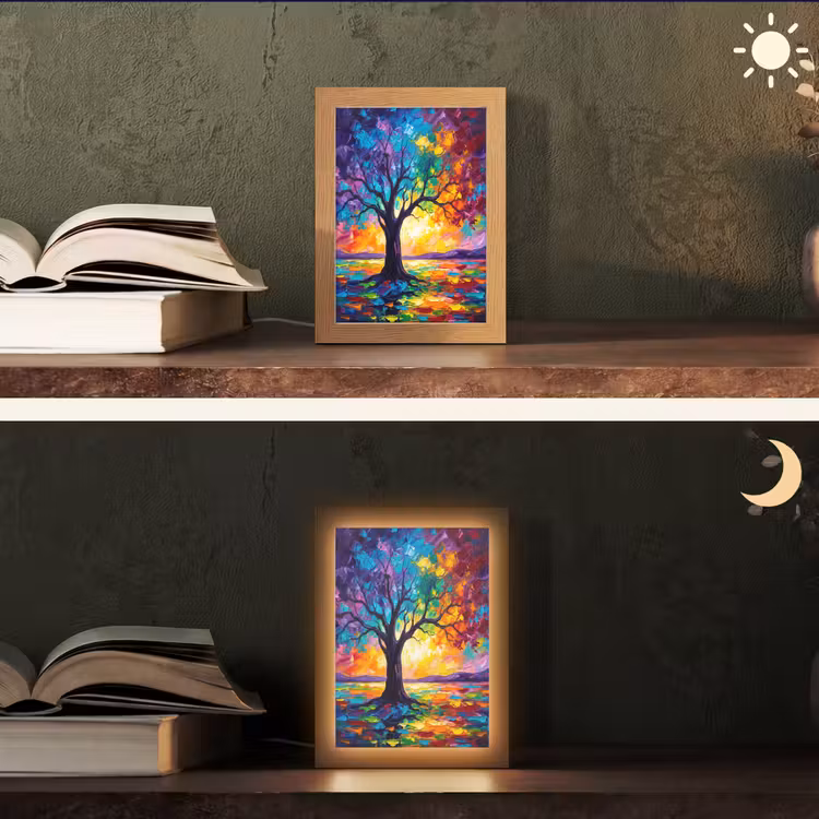 Boom - Landschap - Natuur - Abstract - Kleurrijk Light Box met kabel (Tafellamp) klein -sfeer3