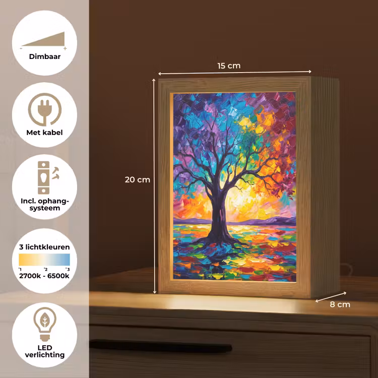 Boom - Landschap - Natuur - Abstract - Kleurrijk Light Box met kabel (Tafellamp) klein -USP_NL