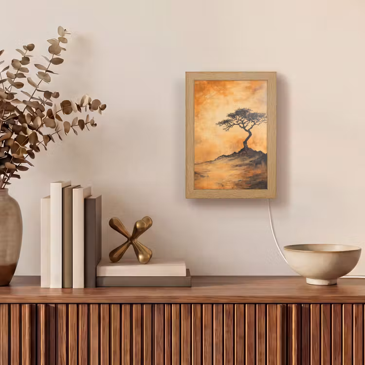 Boom - Landschap - Oranje Light Box met kabel (Tafellamp) klein -sfeer2