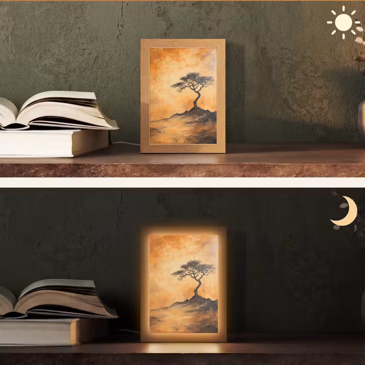 Boom - Landschap - Oranje Light Box met kabel (Tafellamp) klein -sfeer3