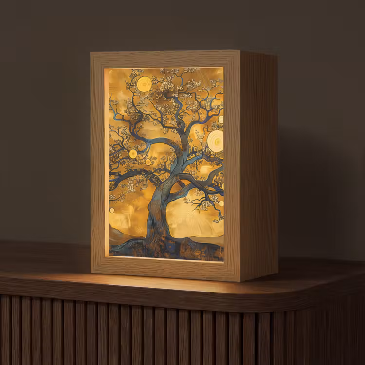 Boom - Levensboom - Abstract - Goud Light Box met kabel (Tafellamp) klein -z3d_website