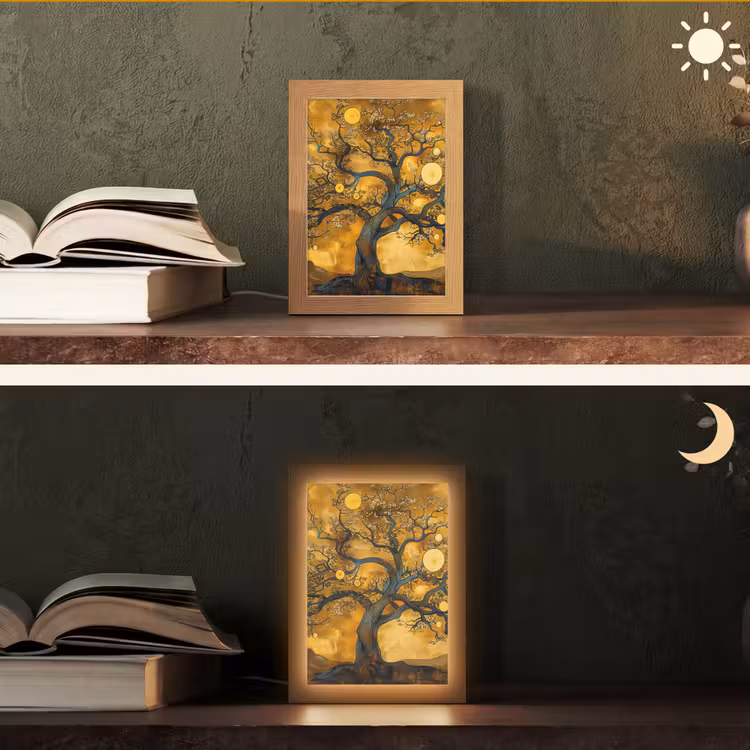 Boom - Levensboom - Abstract - Goud Light Box met kabel (Tafellamp) klein -sfeer3