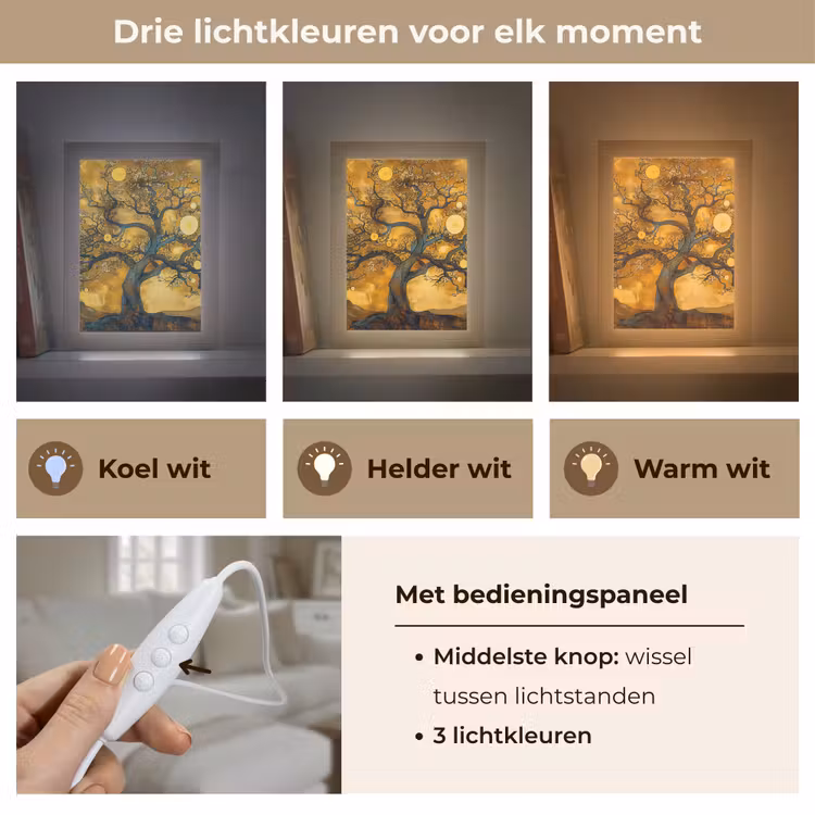 Boom - Levensboom - Abstract - Goud Light Box met kabel (Tafellamp) klein -USP_lichtkleurNL