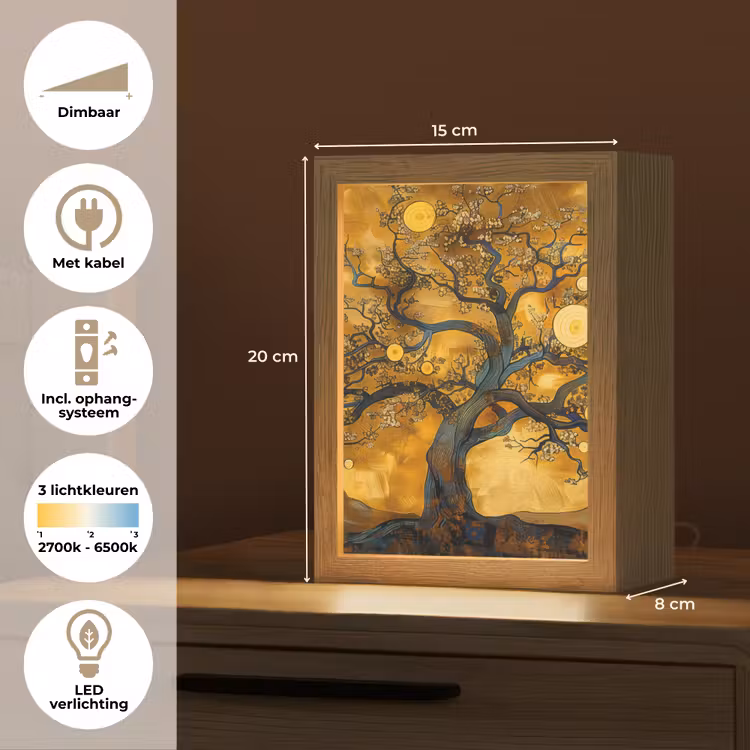 Boom - Levensboom - Abstract - Goud Light Box met kabel (Tafellamp) klein -USP_NL