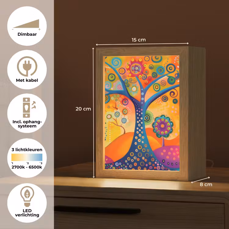 Boom - Levensboom - Abstract - Kleurrijk Light Box met kabel (Tafellamp) klein -USP_NL