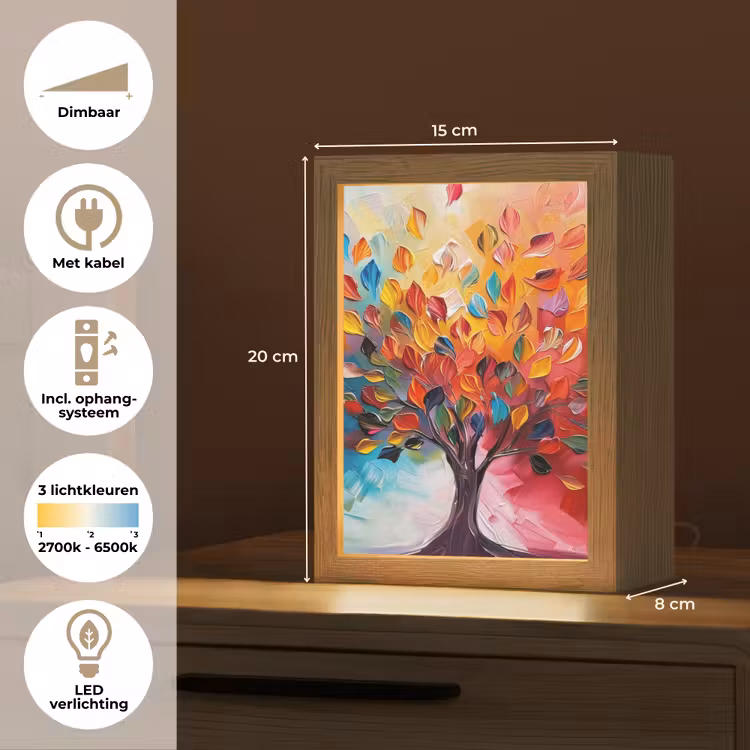 Boom - Levensboom - Kleurrijk - Abstract Light Box met kabel (Tafellamp) klein -USP_NL