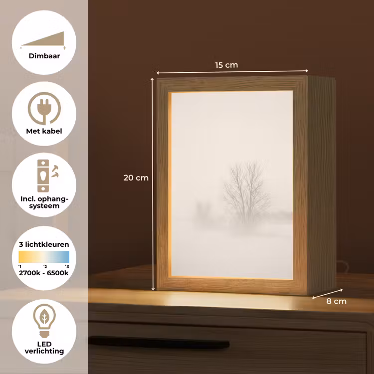 Boom - Mist - Sneeuw - Winter - Minimalistisch Light Box met kabel (Tafellamp) klein -USP_NL