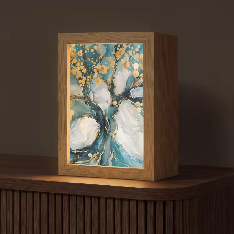 Boom - Modern - Verflook - Turquoise - Goud Light Box met kabel (Tafellamp) klein -z3d_website