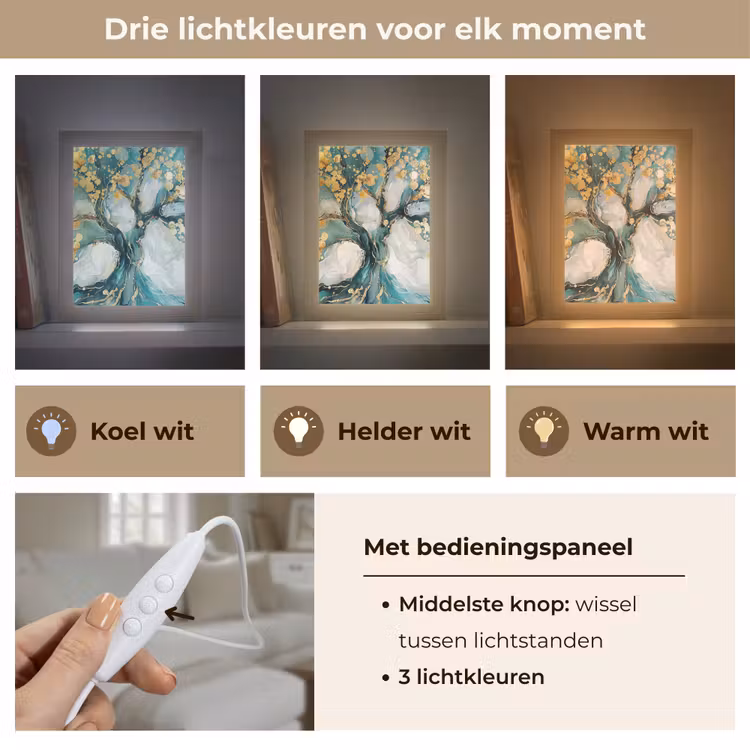 Boom - Modern - Verflook - Turquoise - Goud Light Box met kabel (Tafellamp) klein -USP_lichtkleurNL