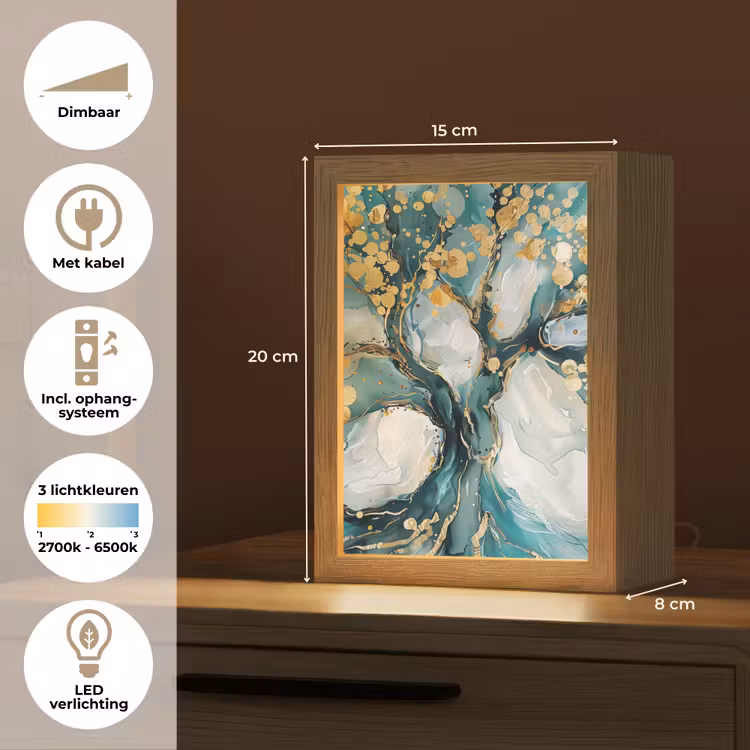 Boom - Modern - Verflook - Turquoise - Goud Light Box met kabel (Tafellamp) klein -USP_NL
