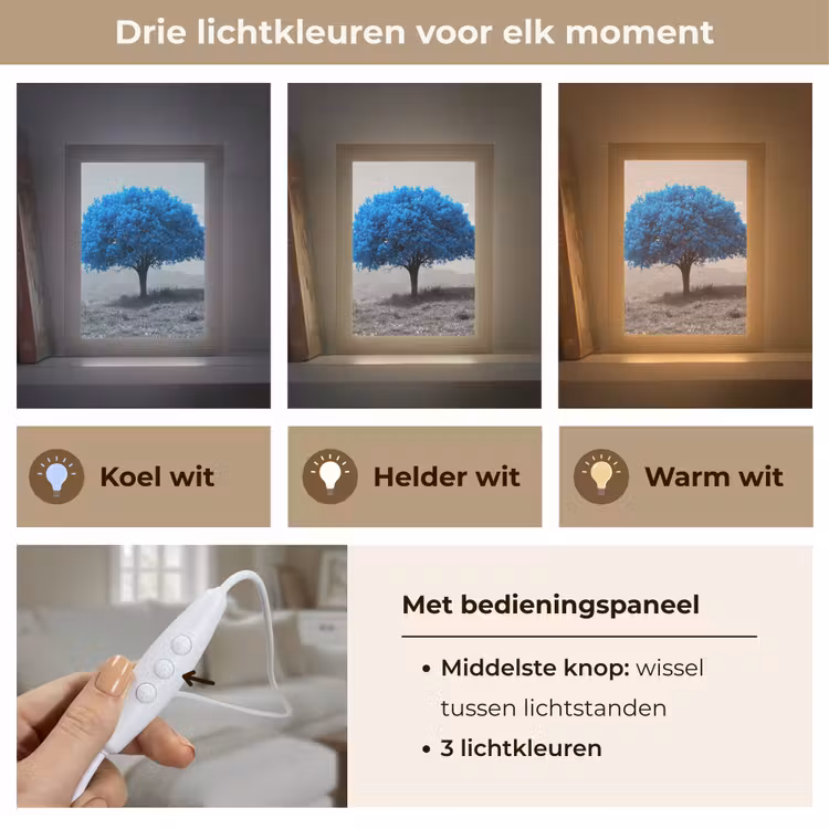Boom - Natuur - Blauw - Zwart wit Light Box met kabel (Tafellamp) klein -USP_lichtkleurNL
