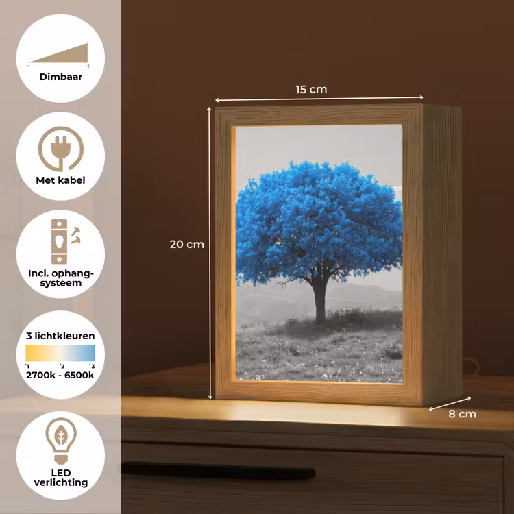 Boom - Natuur - Blauw - Zwart wit Light Box met kabel (Tafellamp) klein -USP_NL