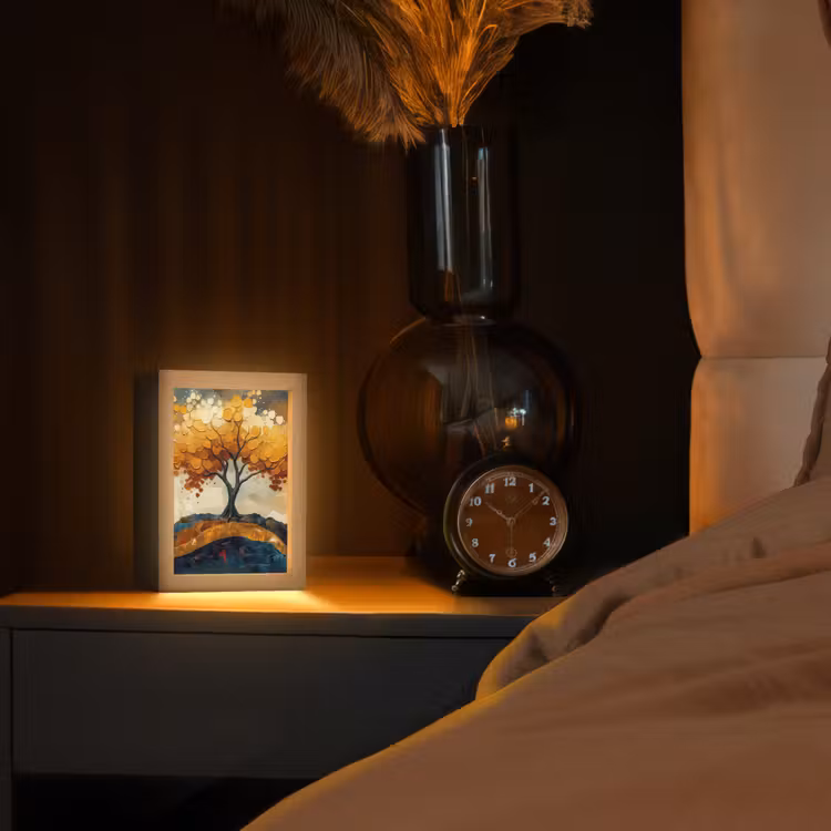 Boom - Natuur - Goud - Modern Light Box met kabel (Tafellamp) klein -sfeer1