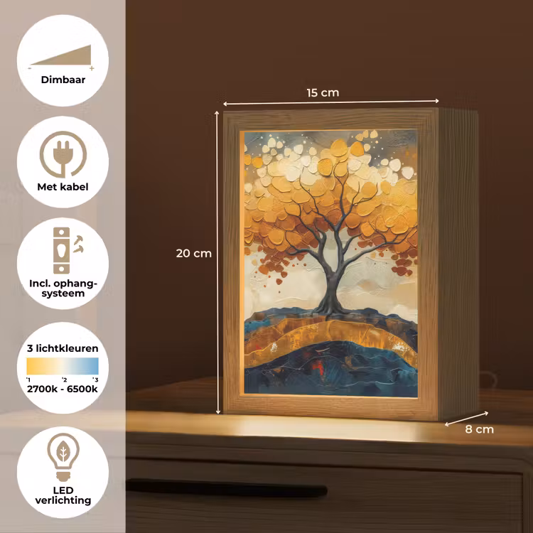 Boom - Natuur - Goud - Modern Light Box met kabel (Tafellamp) klein -USP_NL