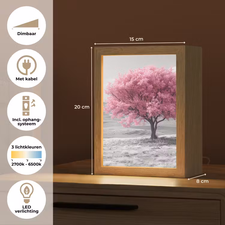Boom - Natuur - Roze - Zwart wit Light Box met kabel (Tafellamp) klein -USP_NL