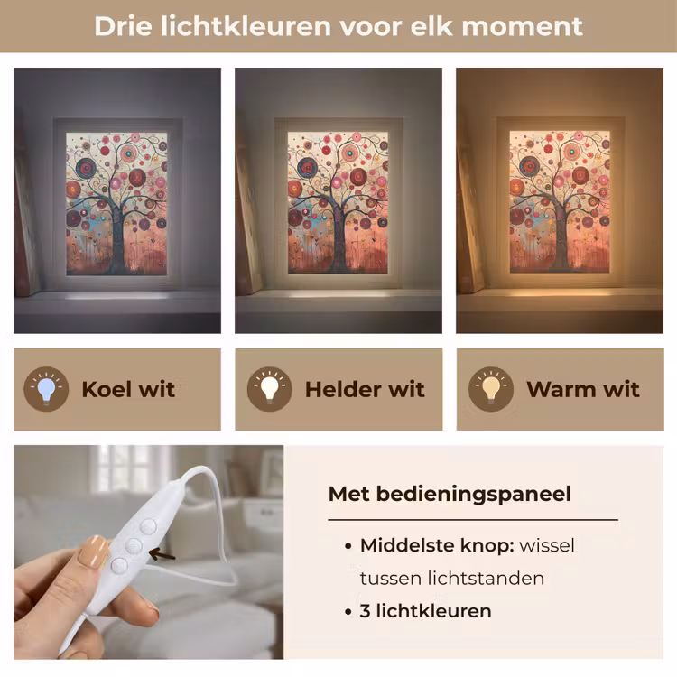 Boom - Paars - Abstract - Kunst Light Box met kabel (Tafellamp) klein -USP_lichtkleurNL
