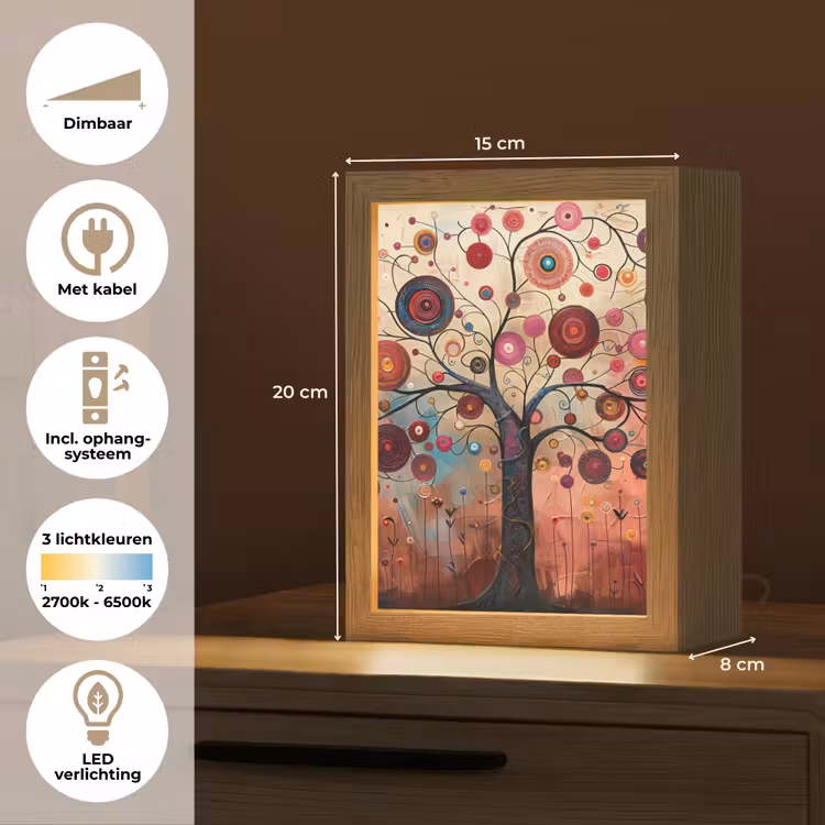 Boom - Paars - Abstract - Kunst Light Box met kabel (Tafellamp) klein -USP_NL