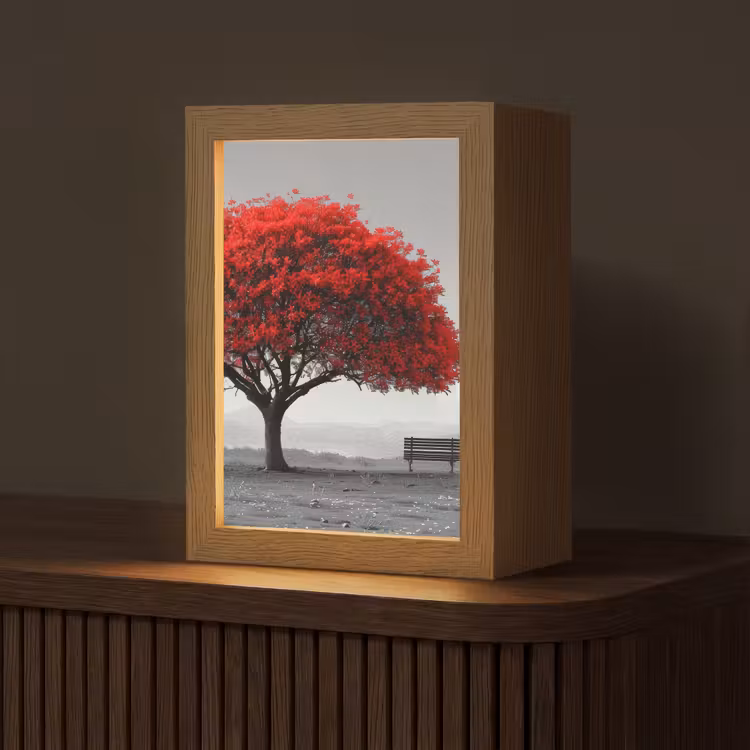 Boom - Rood - Natuur - Zwart wit Light Box met kabel (Tafellamp) klein -z3d_website