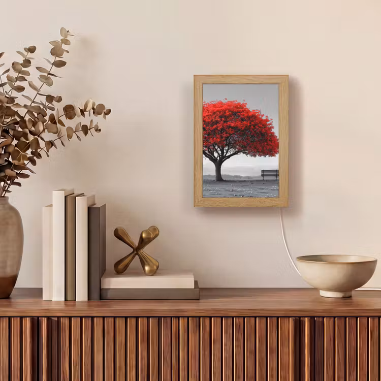 Boom - Rood - Natuur - Zwart wit Light Box met kabel (Tafellamp) klein -sfeer2