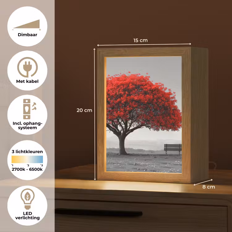 Boom - Rood - Natuur - Zwart wit Light Box met kabel (Tafellamp) klein -USP_NL